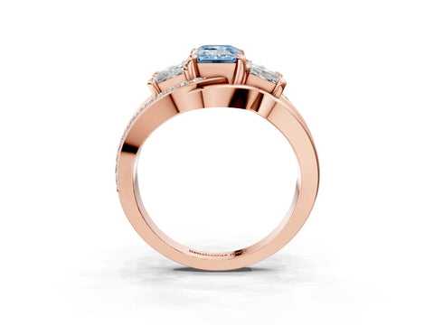 Rose gold Three-Stone Fancy Blue Emerald Cut Cut Diamond Split Shank Prong Set Ring_3