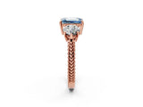 Rose gold Three-Stone Fancy Blue Emerald Cut Cut Milgrain Band Prong Setting Ring_2