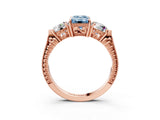 Rose gold Three-Stone Fancy Blue Emerald Cut Cut Milgrain Band Prong Setting Ring_3