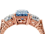 Rose gold Three-Stone Fancy Blue Emerald Cut Cut Milgrain Band Prong Setting Ring_4