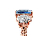 Rose gold Three-Stone Fancy Blue Emerald Cut Cut Milgrain Band Prong Setting Ring_5