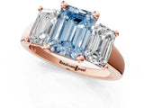 Rose gold Three-Stone Fancy Blue Emerald Cut Cut Solitaire Ring with Classic Prong Setting_1