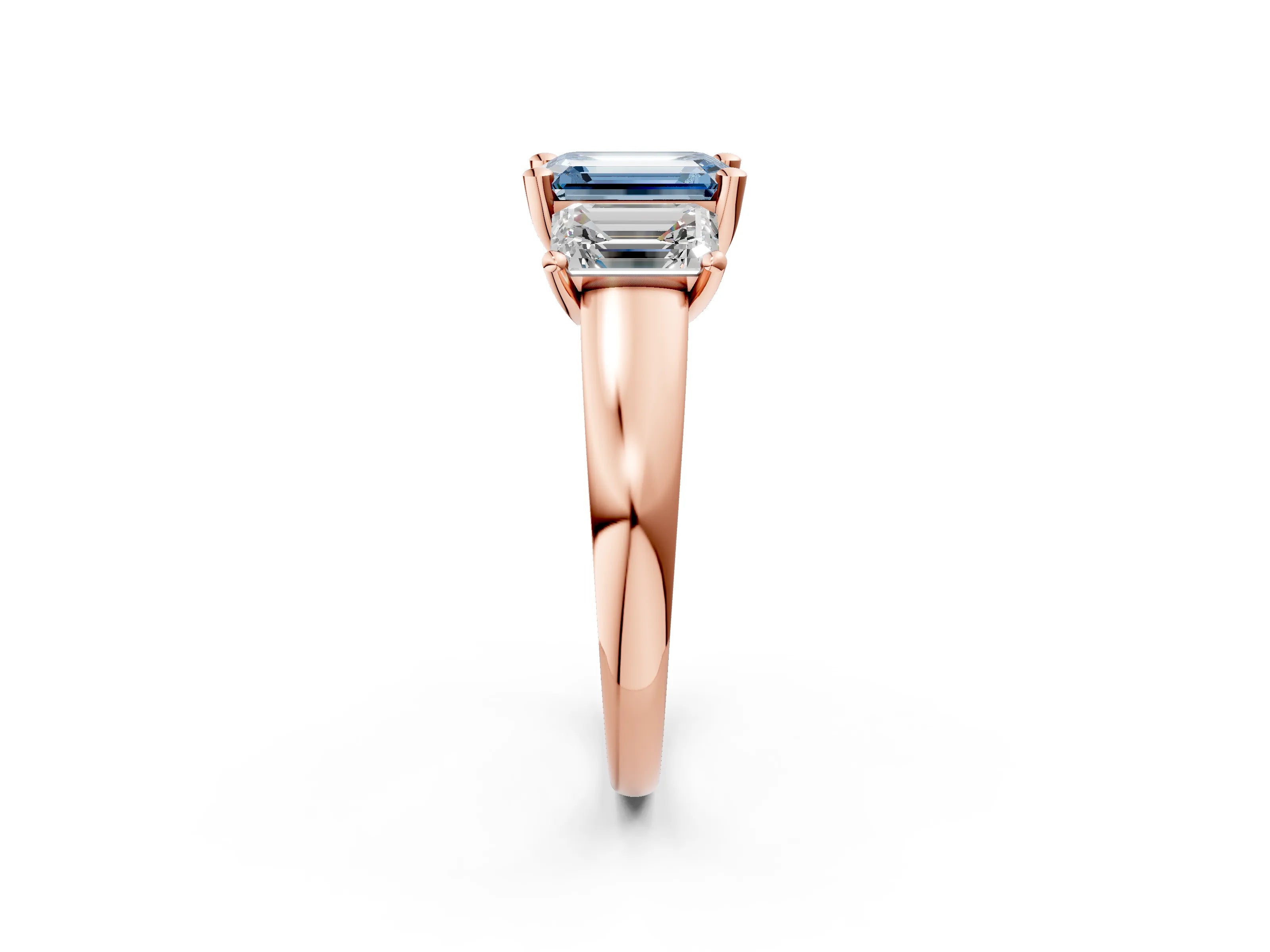 Rose gold Three-Stone Fancy Blue Emerald Cut Cut Solitaire Ring with Classic Prong Setting_2