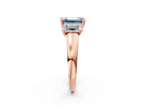 Rose gold Three-Stone Fancy Blue Emerald Cut Cut Solitaire Ring with Classic Prong Setting_2