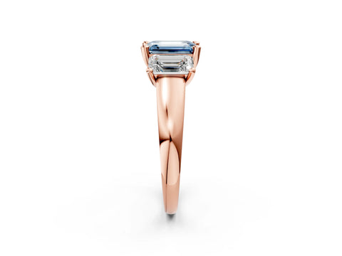 Rose gold Three-Stone Fancy Blue Emerald Cut Cut Solitaire Ring with Classic Prong Setting_2
