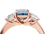 Rose gold Three-Stone Fancy Blue Emerald Cut Cut Solitaire Ring with Classic Prong Setting_4
