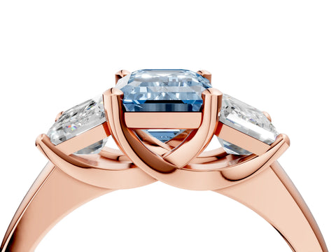Rose gold Three-Stone Fancy Blue Emerald Cut Cut Solitaire Ring with Classic Prong Setting_4