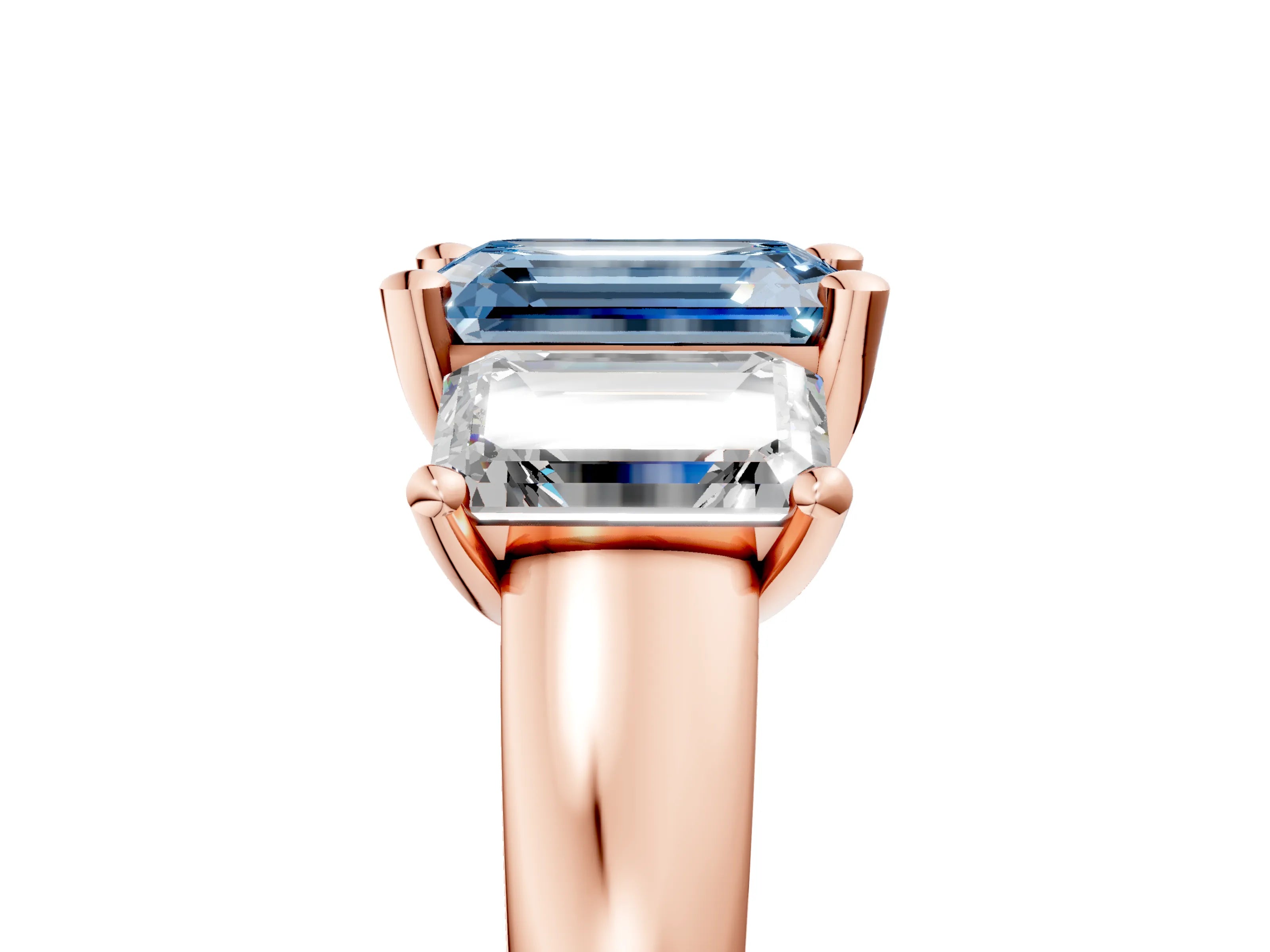 Rose gold Three-Stone Fancy Blue Emerald Cut Cut Solitaire Ring with Classic Prong Setting_5
