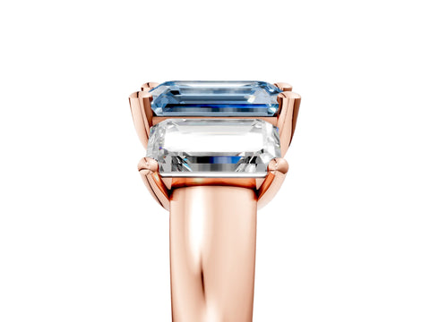 Rose gold Three-Stone Fancy Blue Emerald Cut Cut Solitaire Ring with Classic Prong Setting_5