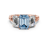 Rose gold Three-Stone Fancy Blue Emerald Cut Diamond Braided Band Ring with Four-Prong Setting_104