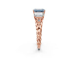 Rose gold Three-Stone Fancy Blue Emerald Cut Diamond Braided Band Ring with Four-Prong Setting_106