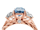 Rose gold Three-Stone Fancy Blue Emerald Cut Diamond Braided Band Ring with Four-Prong Setting_108