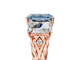 Rose gold Three-Stone Fancy Blue Emerald Cut Diamond Braided Band Ring with Four-Prong Setting_109