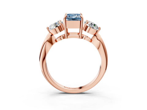 Rose gold Three-Stone Fancy Blue Emerald Cut Diamond Channel Set Engagement Ring with Prong Setting_15