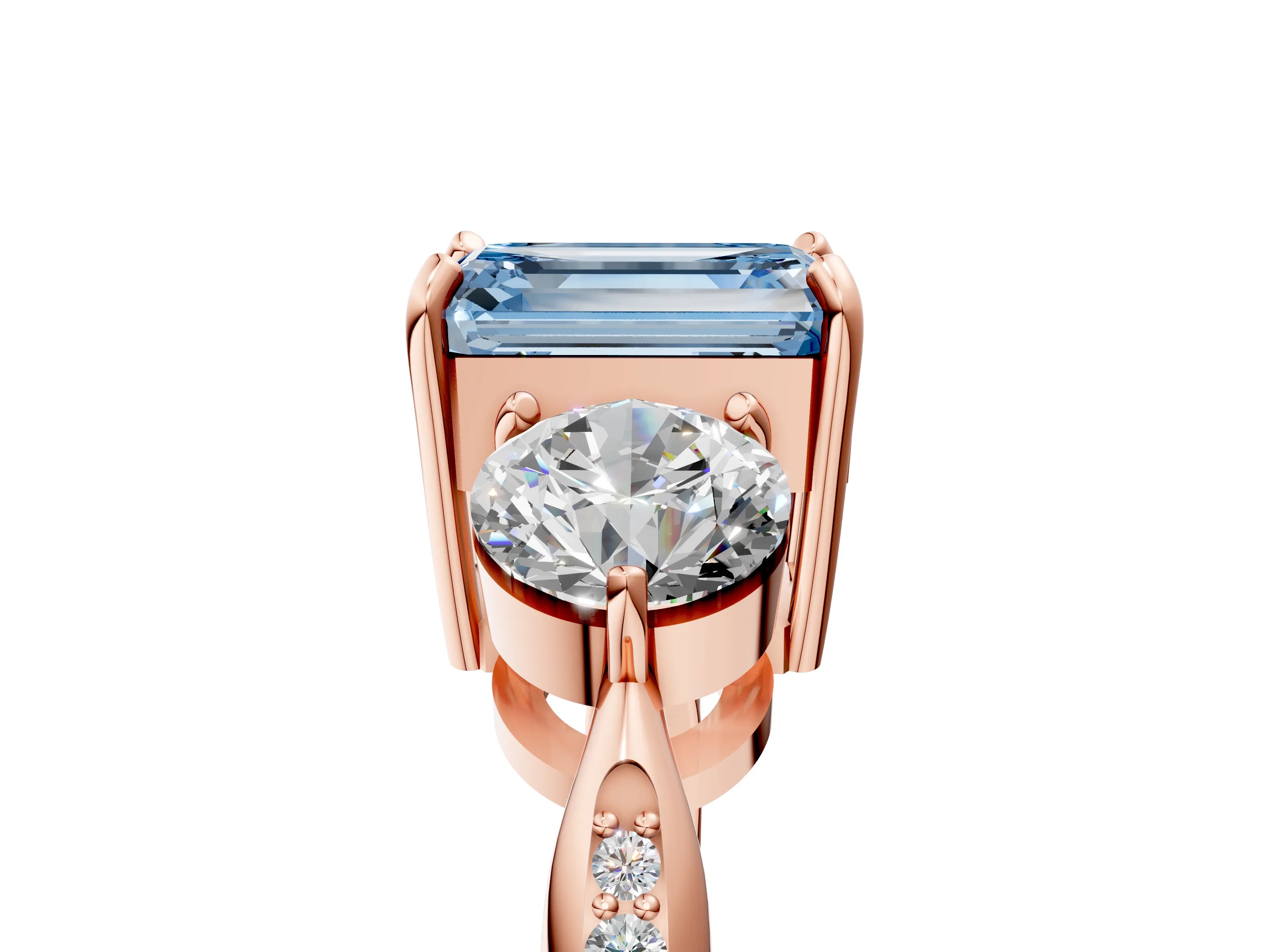Rose gold Three-Stone Fancy Blue Emerald Cut Diamond Channel Set Engagement Ring with Prong Setting_17