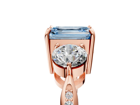 Rose gold Three-Stone Fancy Blue Emerald Cut Diamond Channel Set Engagement Ring with Prong Setting_17