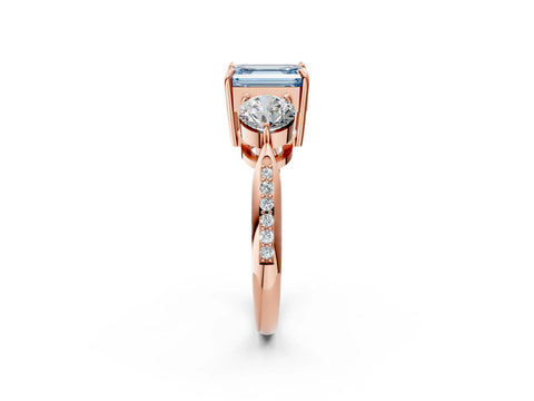 Rose gold Three-Stone Fancy Blue Emerald Cut Diamond Channel Set Engagement Ring with Prong Setting_2