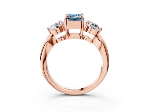 Rose gold Three-Stone Fancy Blue Emerald Cut Diamond Channel Set Engagement Ring with Prong Setting_3