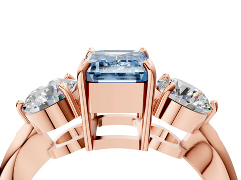 Rose gold Three-Stone Fancy Blue Emerald Cut Diamond Channel Set Engagement Ring with Prong Setting_4