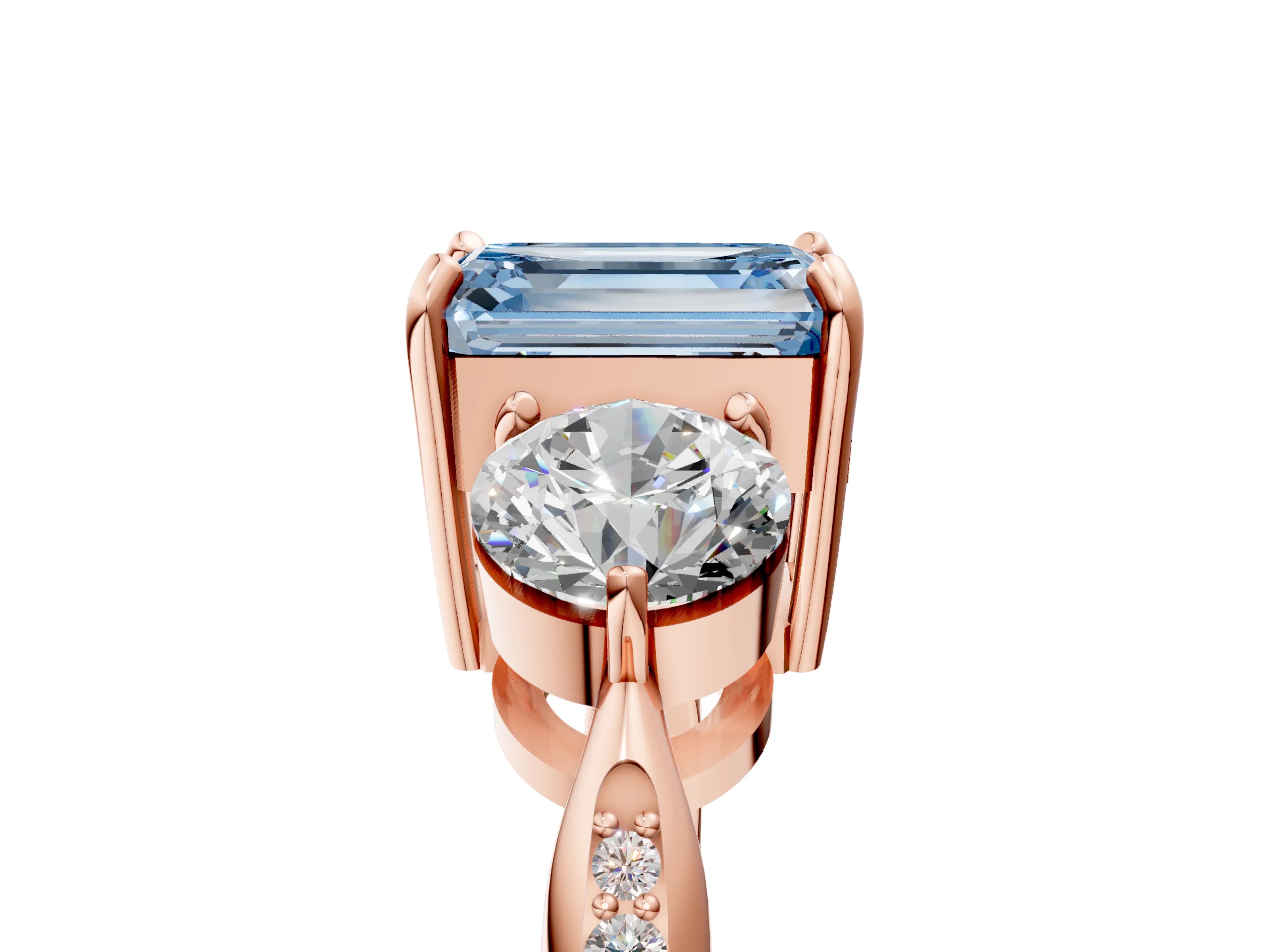 Rose gold Three-Stone Fancy Blue Emerald Cut Diamond Channel Set Engagement Ring with Prong Setting_5