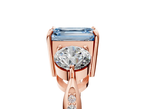 Rose gold Three-Stone Fancy Blue Emerald Cut Diamond Channel Set Engagement Ring with Prong Setting_5
