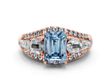 Rose gold Three-Stone Fancy Blue Emerald Cut Diamond Engagement Ring with Pave Band and Prong Setting_12