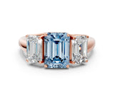 Rose gold Three-Stone Fancy Blue Emerald Cut Diamond Engagement Ring with Prong Setting_3