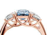 Rose gold Three-Stone Fancy Blue Emerald Cut Diamond Engagement Ring with Prong Setting_7