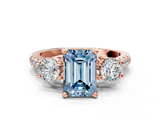 Rose gold Three-Stone Fancy Blue Emerald  Cut Diamond Pavé Band with Four-Prong Setting_28