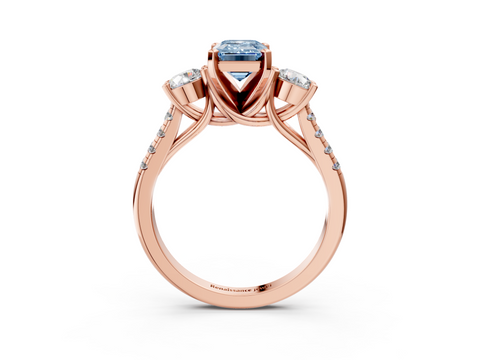 Rose gold Three-Stone Fancy Blue Emerald  Cut Diamond Pavé Band with Four-Prong Setting_31