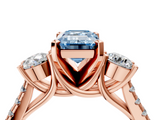 Rose gold Three-Stone Fancy Blue Emerald  Cut Diamond Pavé Band with Four-Prong Setting_32