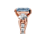 Rose gold Three-Stone Fancy Blue Emerald  Cut Diamond Pavé Band with Four-Prong Setting_33