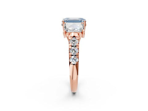 Rose gold Three-Stone Fancy Blue Emerald Cut Diamond Pavé Band with Prong Setting_2