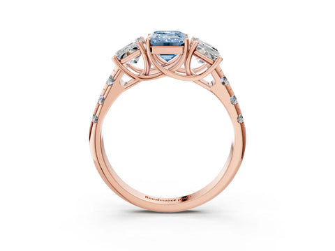 Rose gold Three-Stone Fancy Blue Emerald Cut Diamond Pavé Band with Prong Setting_3