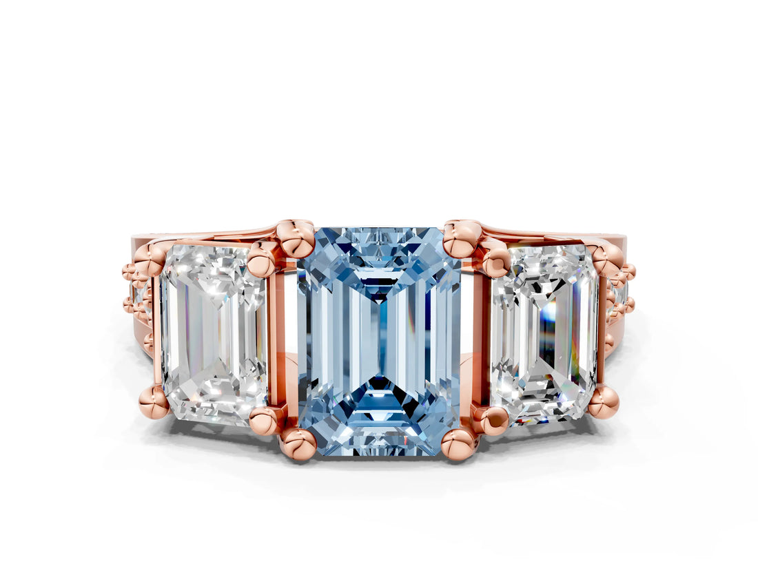 Rose gold Three-Stone Fancy Blue Emerald  Cut Diamond Ring with Channel-Set Band and Four-Prong Setting_51