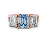 Rose gold Three-Stone Fancy Blue Emerald  Cut Diamond Ring with Channel-Set Band and Four-Prong Setting_51