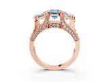 Rose gold Three-Stone Fancy Blue Emerald  Cut Diamond Ring with Channel-Set Band and Four-Prong Setting_54