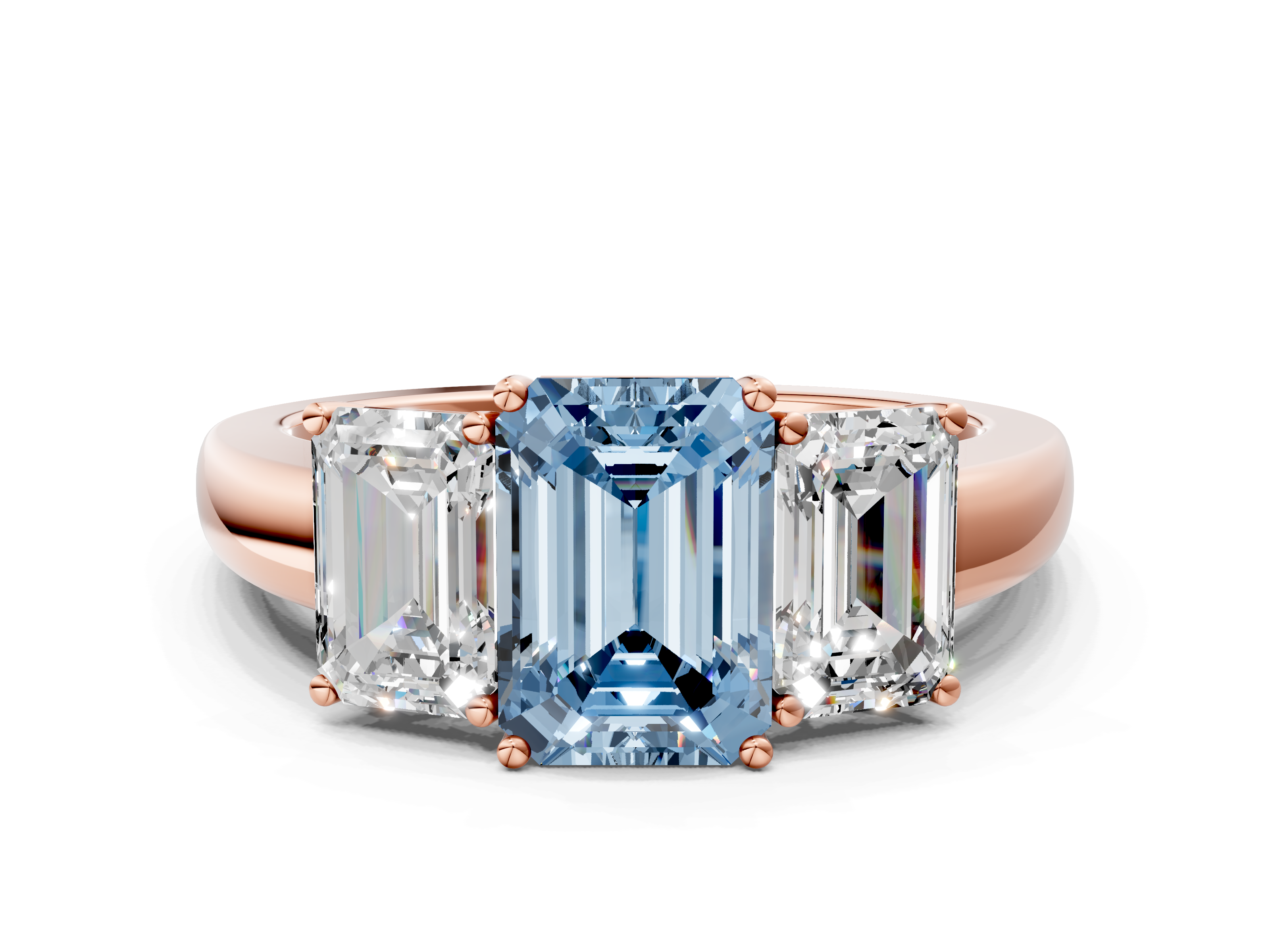 Rose gold Three-Stone Fancy Blue Emerald  Cut Diamond Ring with Channel-Set Band and Four-Prong Setting_64