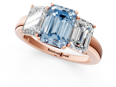 Rose gold Three-Stone Fancy Blue Emerald  Cut Diamond Ring with Channel-Set Band and Four-Prong Setting_65