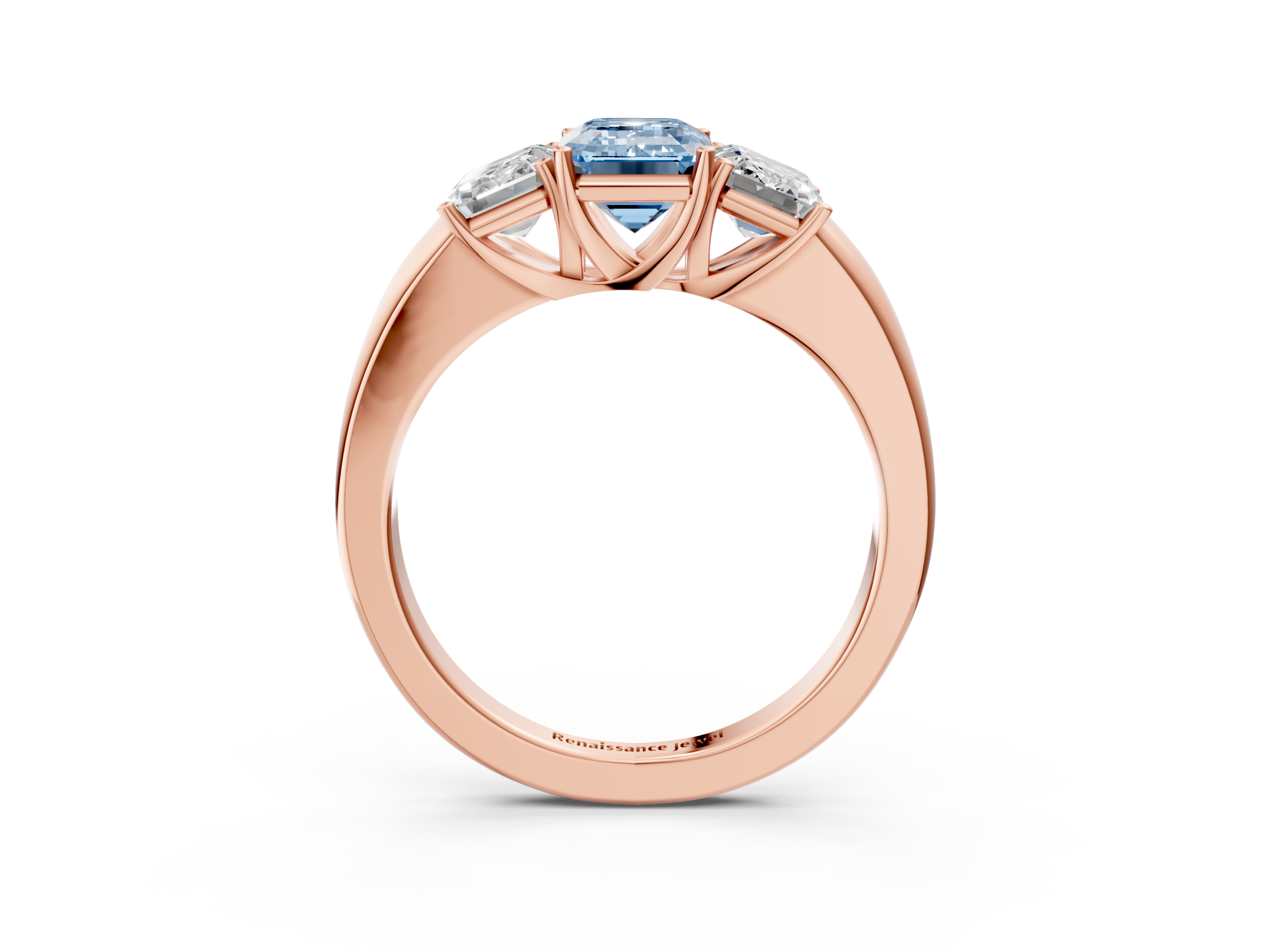 Rose gold Three-Stone Fancy Blue Emerald  Cut Diamond Ring with Channel-Set Band and Four-Prong Setting_67