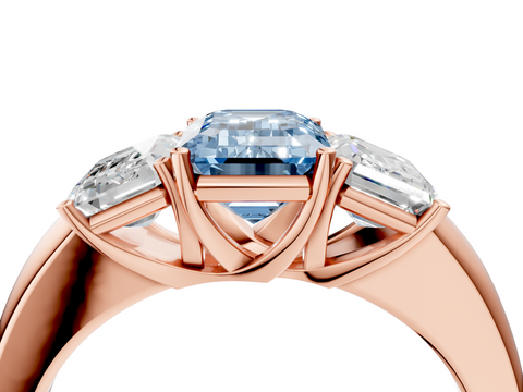 Rose gold Three-Stone Fancy Blue Emerald  Cut Diamond Ring with Channel-Set Band and Four-Prong Setting_68