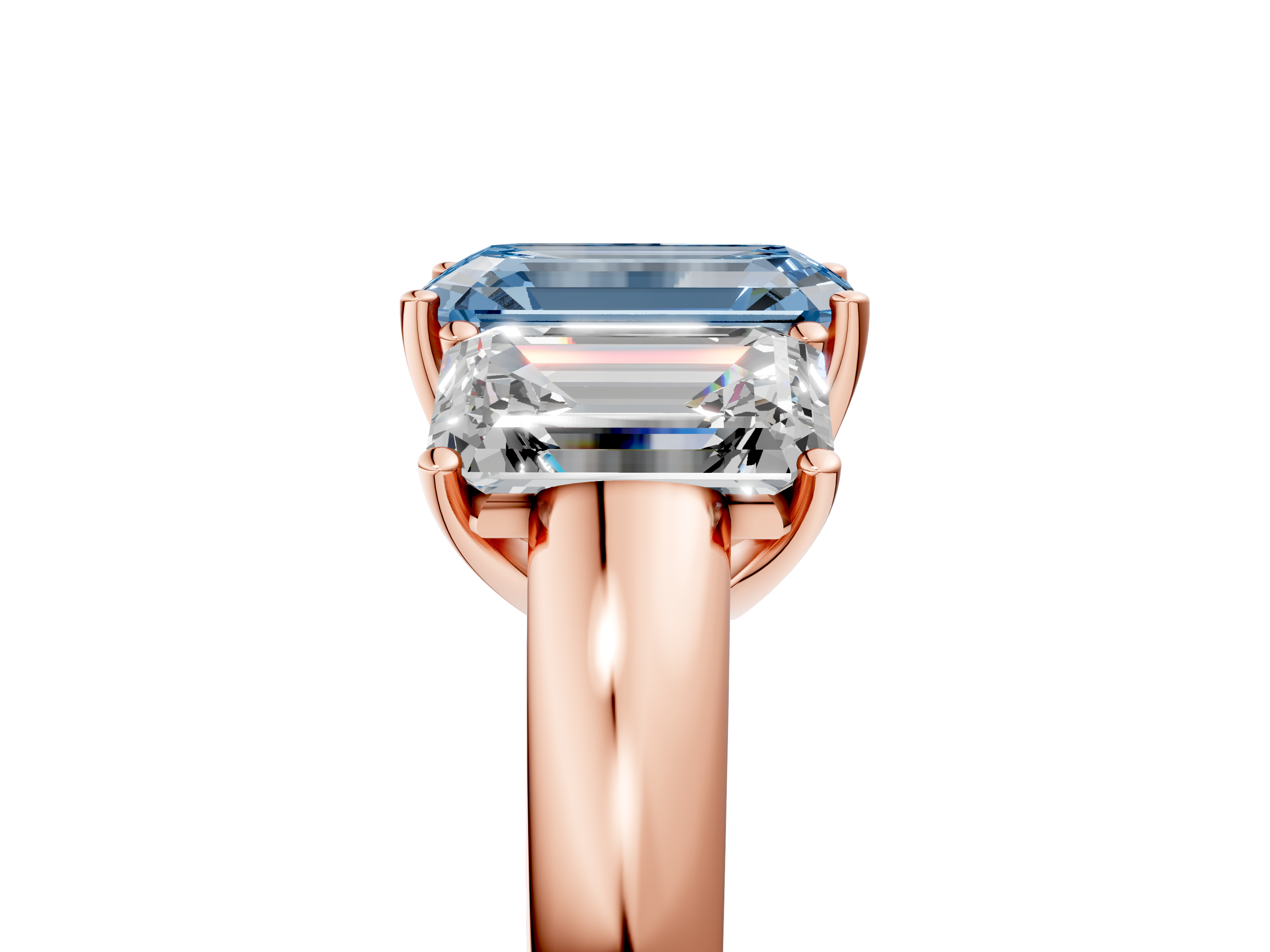 Rose gold Three-Stone Fancy Blue Emerald  Cut Diamond Ring with Channel-Set Band and Four-Prong Setting_69