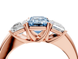Rose gold Three-Stone Fancy Blue Emerald  Cut Diamond Ring with Channel-Set Band and Four-Prong Setting_86
