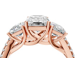 Rose gold Three-Stone Fancy Blue Emerald Cut Diamond Ring with Pavé Band and Prong Setting_101