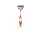 Rose gold Three-Stone Fancy Blue Emerald  Cut Diamond Ring with Pear Side Stones in Four-Prong Setting_111