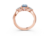Rose gold Three-Stone Fancy Blue Emerald  Cut Diamond Ring with Pear Side Stones in Four-Prong Setting_112