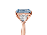 Rose gold Three-Stone Fancy Blue Emerald  Cut Diamond Ring with Pear Side Stones in Four-Prong Setting_114