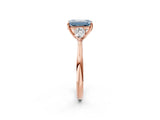Rose gold Three-Stone Fancy Blue Emerald Cut Diamond Ring with Pear  Side Stones in Four-Prong Setting_38