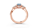 Rose gold Three-Stone Fancy Blue Emerald Cut Diamond Ring with Pear  Side Stones in Four-Prong Setting_39