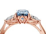 Rose gold Three-Stone Fancy Blue Emerald Cut Diamond Ring with Pear  Side Stones in Four-Prong Setting_40